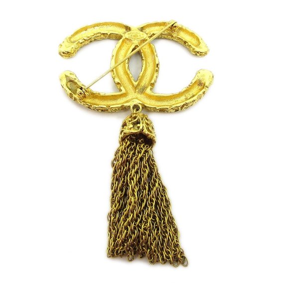 CHANEL CC Logos Fringe Motif Brooch Pin Corsage Gold-Tone - Picture 2 of 4